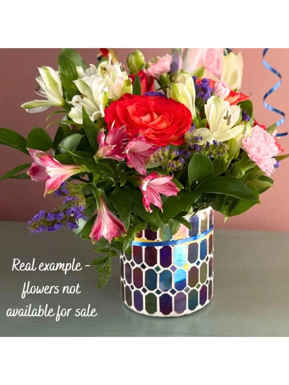 Teleflora Mosaic Glass Vase Pink Iridescent Art Glass Flower Vase